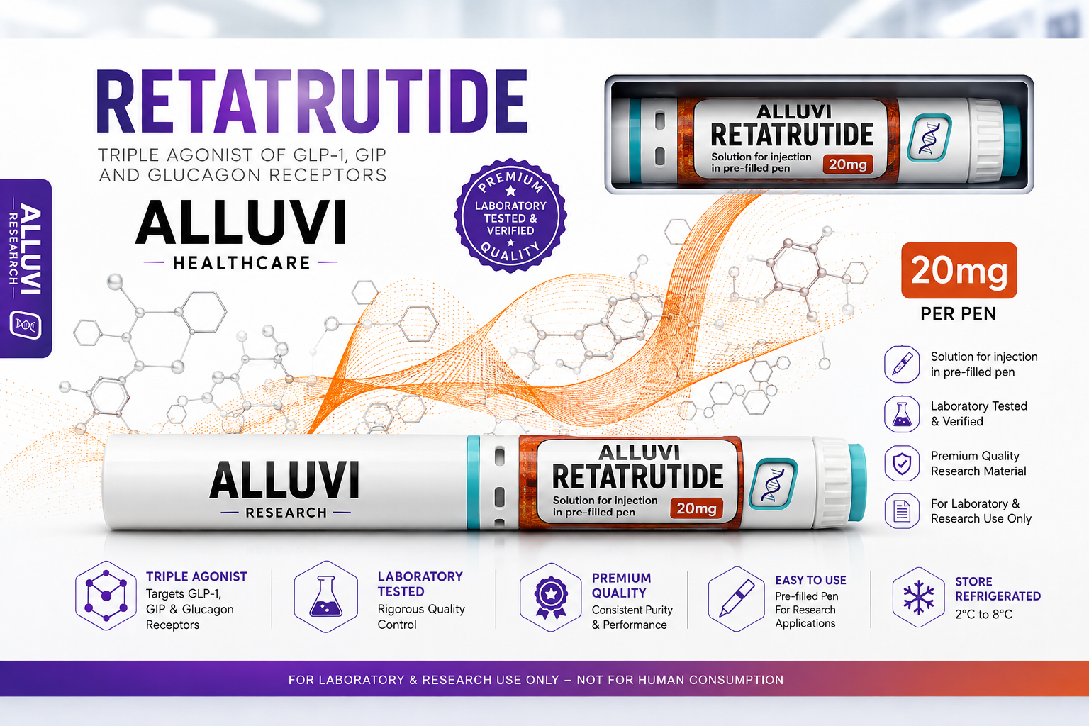 Alluvi Retatrutide 20mg – Research Pen,Alluvi Retatrutide 20mg research pen for laboratory R&D applications