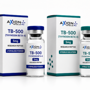 TB-500 5mg Research Peptide, TB-500 Thymosin Beta-4 5mg Research Peptide in lyophilized powder and liquid research formats with Axion Peptide Lab packaging