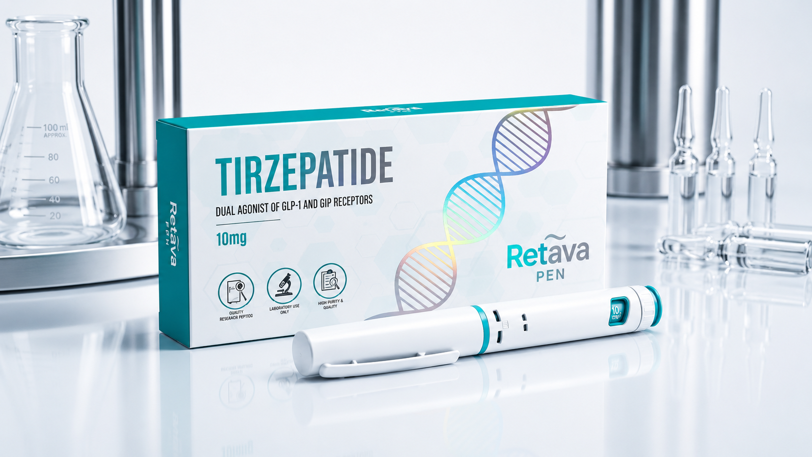 Tirzepatide 10mg,tirzepatide research peptide, tirzepatide laboratory research, GIP GLP-1 research, dual receptor agonist research, peptide research material, laboratory peptide