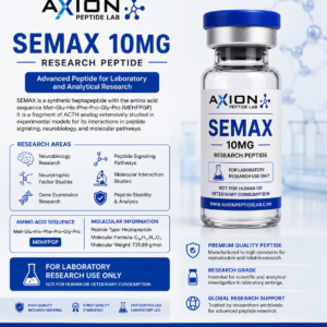 SEMAX 10MG Research Peptide | Axion Peptide Lab, SEMAX 10MG Research Peptide bottle and box from Axion Peptide Lab