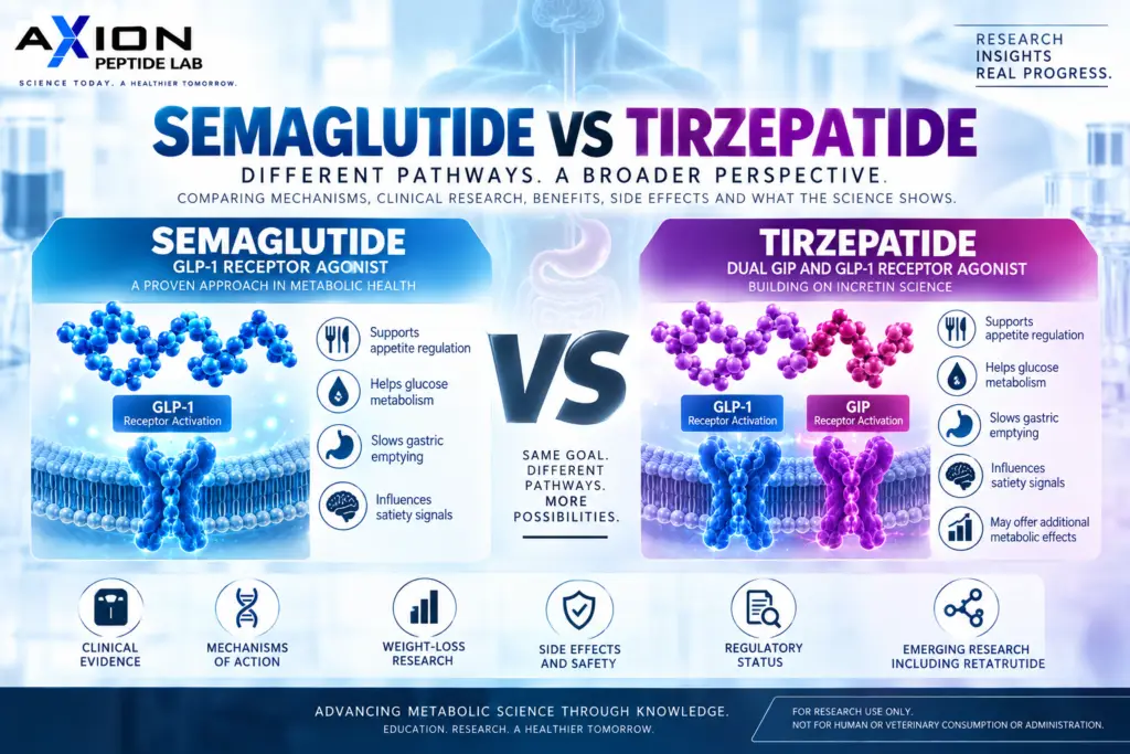 Semaglutide vs Tirzepatide GLP-1 and GIP comparison, semaglutide vs tirzepatide, tirzepatide vs semaglutide, semaglutide vs tirzepatide weight loss, semaglutide and tirzepatide comparison, semaglutide vs tirzepatide results, semaglutide vs tirzepatide clinical trial, semaglutide vs tirzepatide side effects, semaglutide vs tirzepatide mechanism, semaglutide vs tirzepatide effectiveness, semaglutide vs tirzepatide research, semaglutide vs tirzepatide study, semaglutide vs tirzepatide differences, semaglutide vs tirzepatide benefits, semaglutide vs tirzepatide safety, semaglutide vs tirzepatide obesity research, semaglutide vs tirzepatide USA, semaglutide vs tirzepatide UK, semaglutide vs tirzepatide 2026, semaglutide vs tirzepatide GLP-1, tirzepatide vs semaglutide research, peptides for weight loss, weight loss peptides, weight loss peptide research, metabolic peptides, metabolic peptide research, GLP-1 peptides, GLP-1 peptide research, GLP-1 vs GIP, GIP vs GLP-1, GLP-1 receptor agonist, GIP receptor agonist, dual GIP GLP-1 agonist, incretin hormones, incretin peptide research, metabolic peptide pathways, how weight loss peptides work, how metabolic peptides work, peptide weight management research, obesity peptide research, appetite regulation peptides, satiety peptide research, gut brain axis peptides, metabolic signalling peptides, glucose dependent insulin signalling, semaglutide research, semaglutide peptide research, semaglutide GLP-1 research, semaglutide mechanism of action, semaglutide clinical research, semaglutide obesity research, what is semaglutide, how does semaglutide work, tirzepatide research, tirzepatide peptide research, tirzepatide GIP GLP-1 research, tirzepatide mechanism of action, tirzepatide clinical research, tirzepatide obesity research, what is tirzepatide, how does tirzepatide work, tirzepatide dual receptor agonist, retatrutide research, retatrutide peptide research, what is retatrutide, how does retatrutide work, tirzepatide vs retatrutide, semaglutide vs retatrutide, semaglutide vs tirzepatide vs retatrutide, retatrutide vs semaglutide vs tirzepatide, retatrutide triple receptor agonist, GIP GLP-1 glucagon agonist, triple hormone receptor agonist, triple receptor peptide research, glucagon receptor research, multi receptor agonist research, multi receptor peptide research, cagrilintide research, cagrilintide peptide research, cagrilintide vs semaglutide research, amylin peptide research, amylin analogue research, GLP-1 amylin research, AOD-9604 research, AOD-9604 peptide research, metabolic research compounds, peptide receptor pharmacology, peptide signalling research, laboratory peptide research, research peptides, research peptides USA, research peptides UK, research peptide supplier, peptide research materials, laboratory research peptides, buy research peptides, research peptides for sale, metabolic research peptides for sale, GLP-1 research materials, peptide analytical research, peptide laboratory supplier, peptide research catalogue

